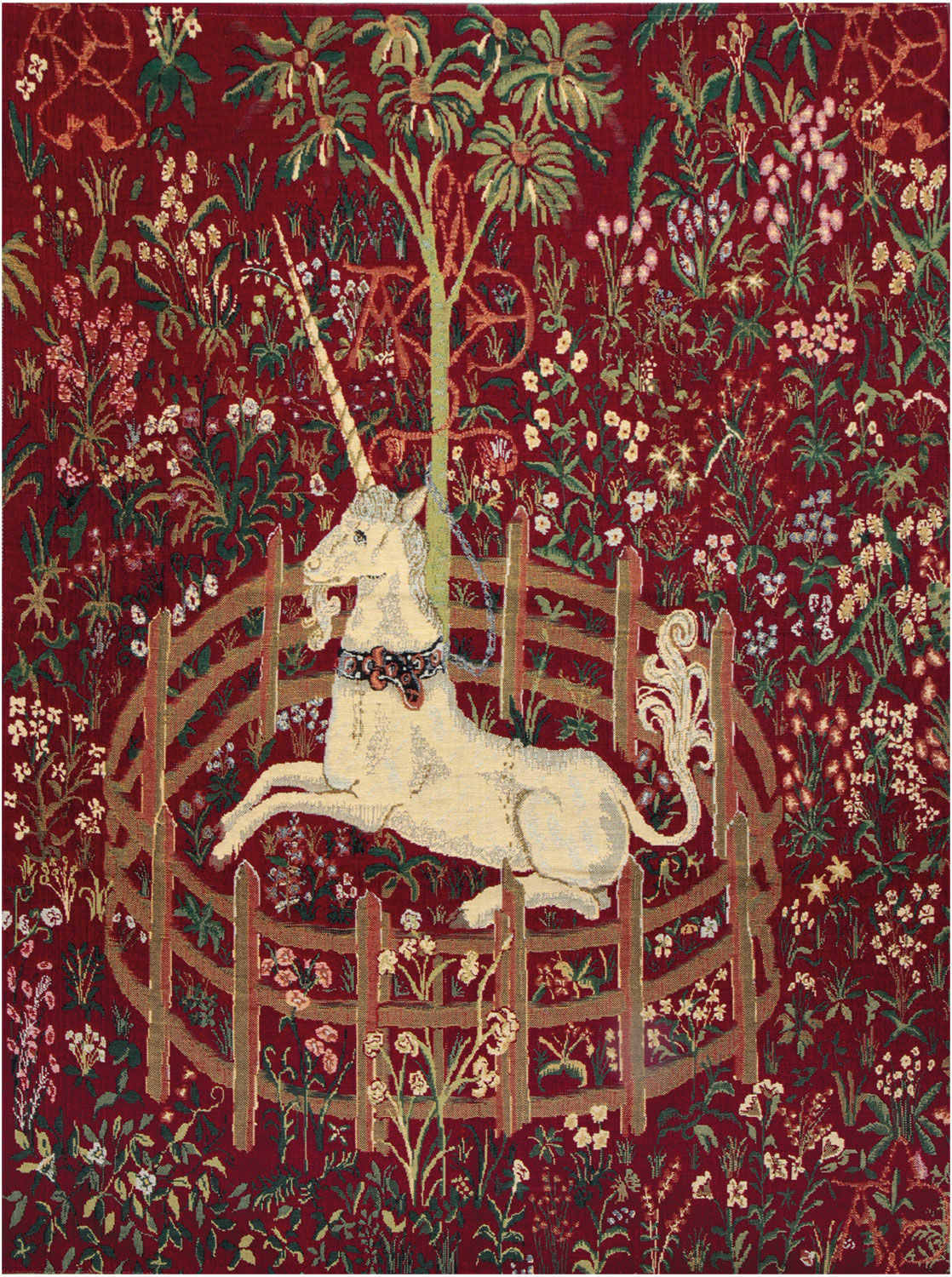 Wandteppich "Das gefangene Einhorn", Version in Rot