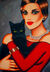 Bild "Girl with a black Cat" (2022) (Original / Unikat), auf Keilrahmen