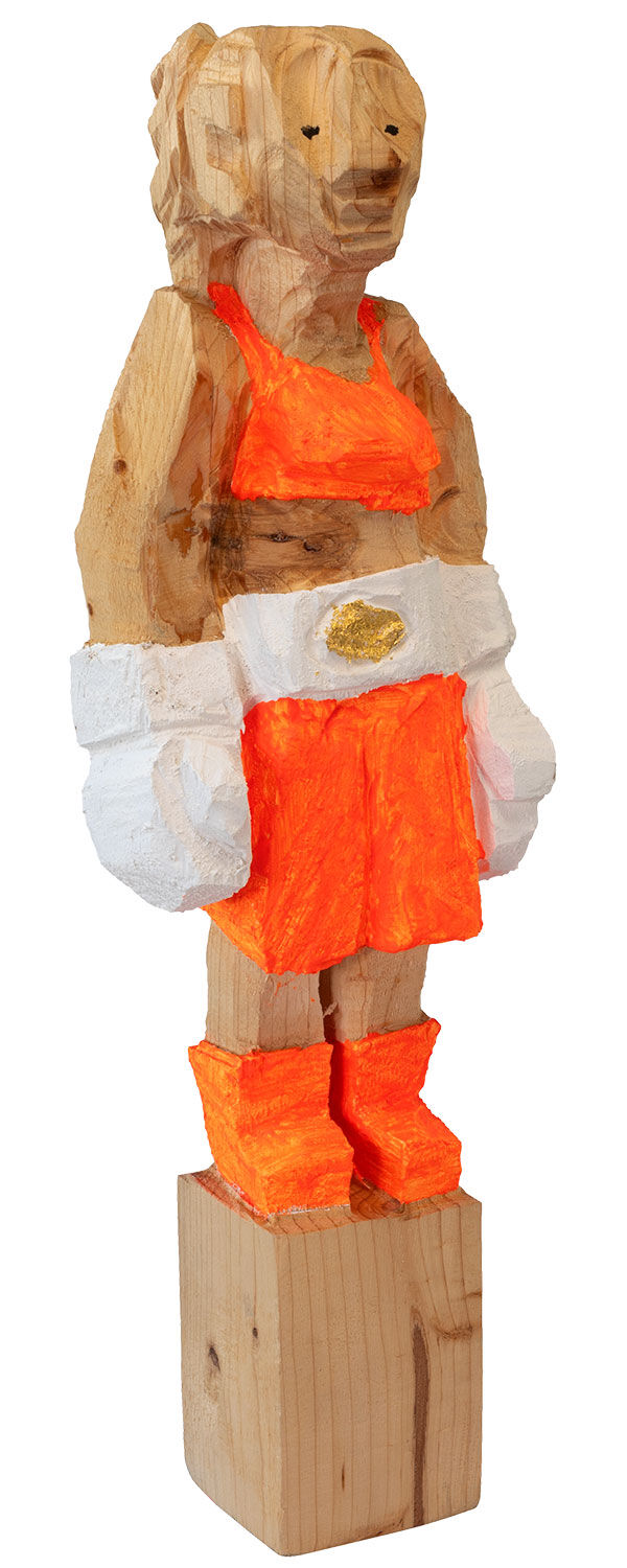 Escultura de madera "Boxer Neon Orange" (2024) (Pieza original / única) de Jörg Herz