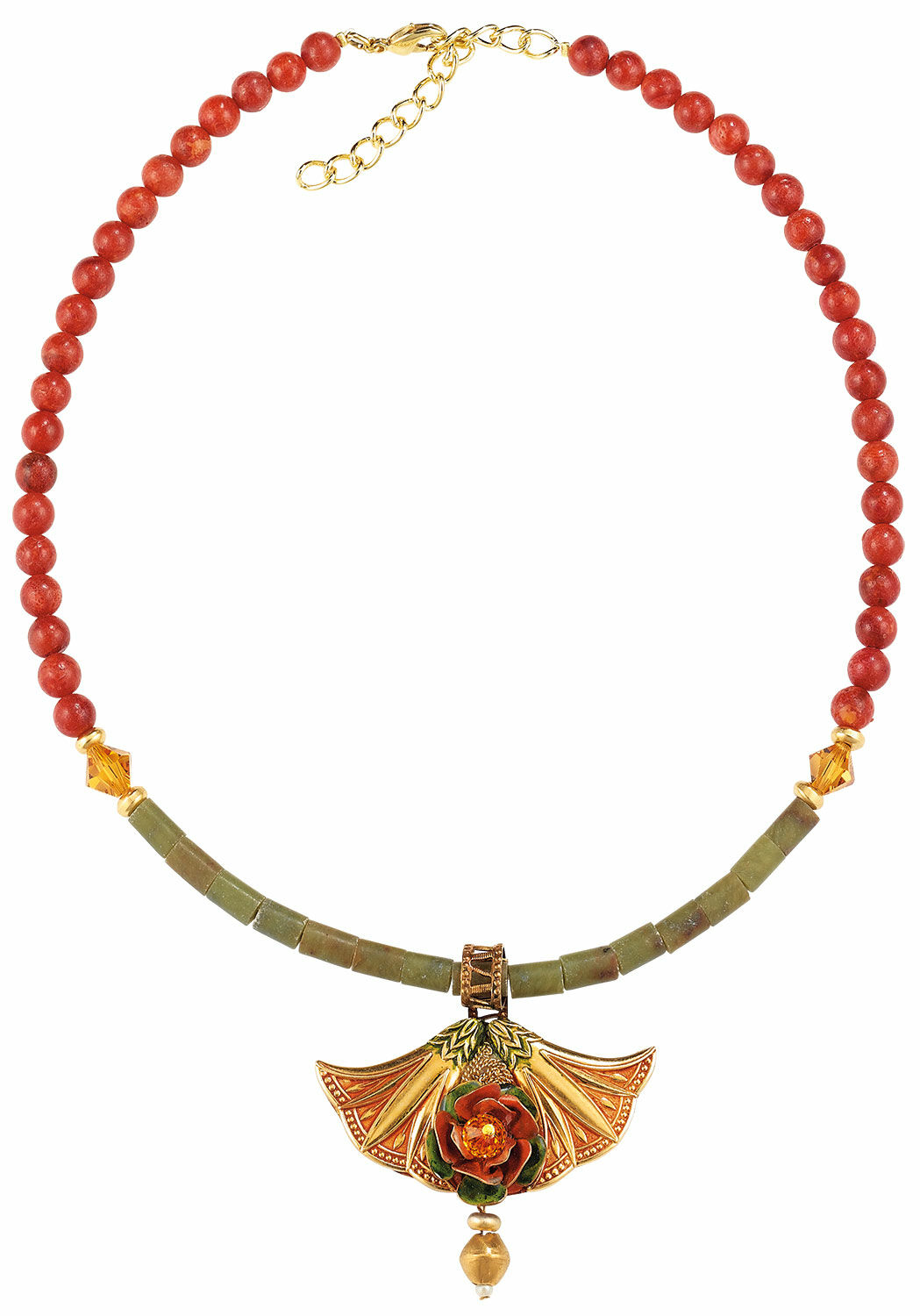 Necklace "The Rose Bush" with serpentine and coral chain - after Monet by Petra Waszak