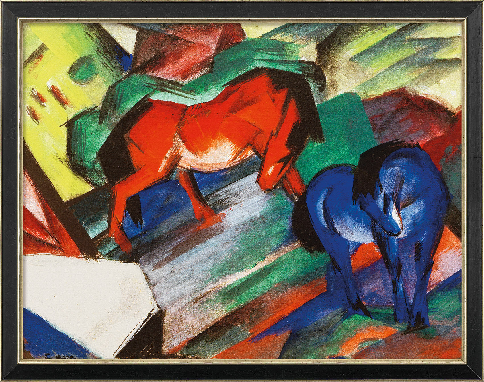 Bild "Rotes und blaues Pferd" (1912), gerahmt von Franz Marc