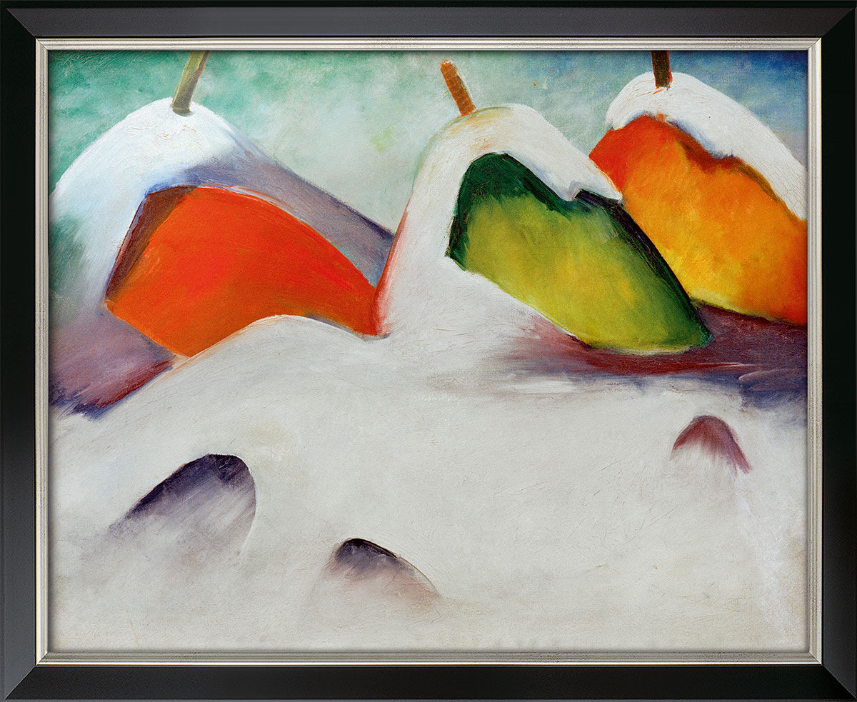 Tableau "Accroupi dans la neige" (1911), version encadrée en noir et argent de Franz Marc