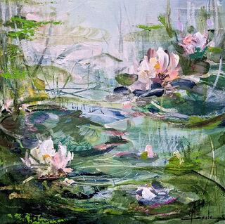 Obraz "Water Lily Pond III" (2026) (Originál / Unikát), na rámu s nosítky
