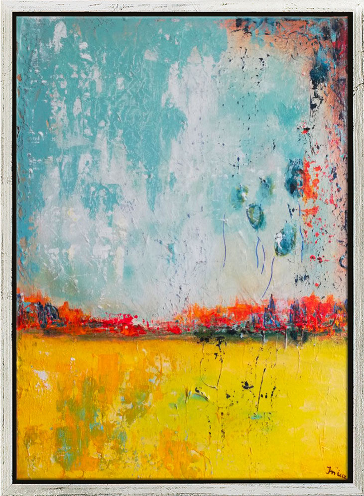 Bild "Raps vor der Stadt" (Original / Unikat), gerahmt von Irina Brettmann