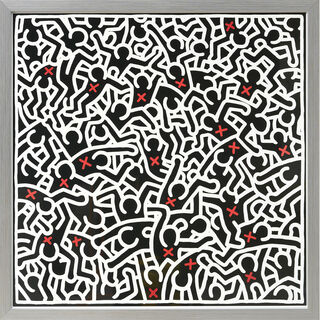 Beeld "Zonder titel, april" (1985), ingelijst von Keith Haring