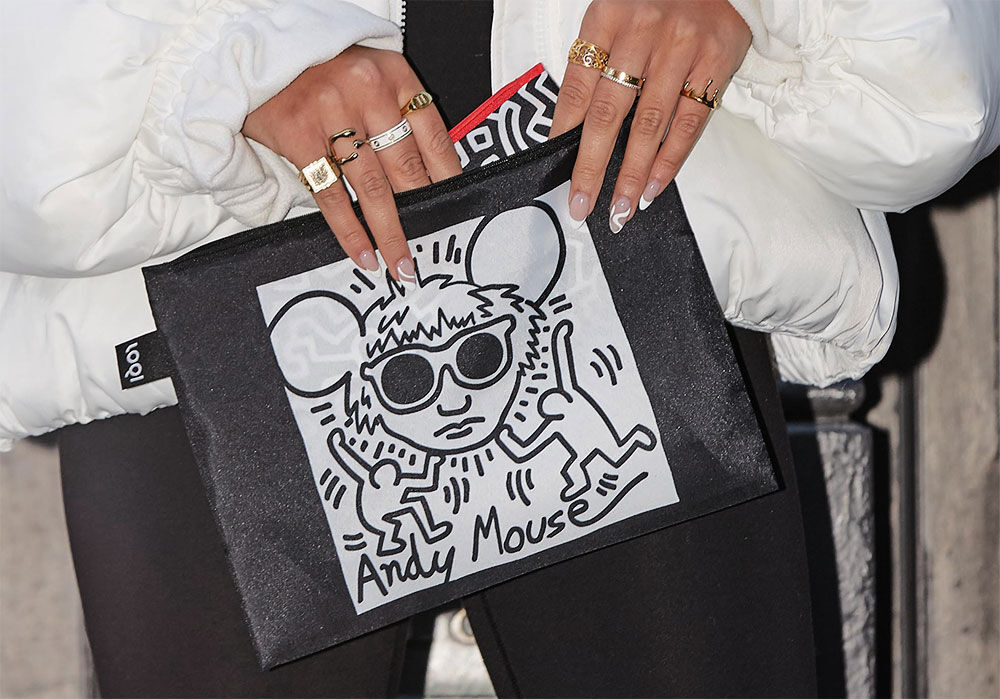 3 Reißverschlusstaschen "Untitled, Andy Mouse and New York" im Set von Keith Haring
