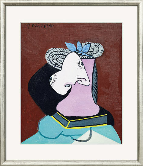 Tableau "Femme au chapeau de paille" (1936), encadré von Pablo Picasso