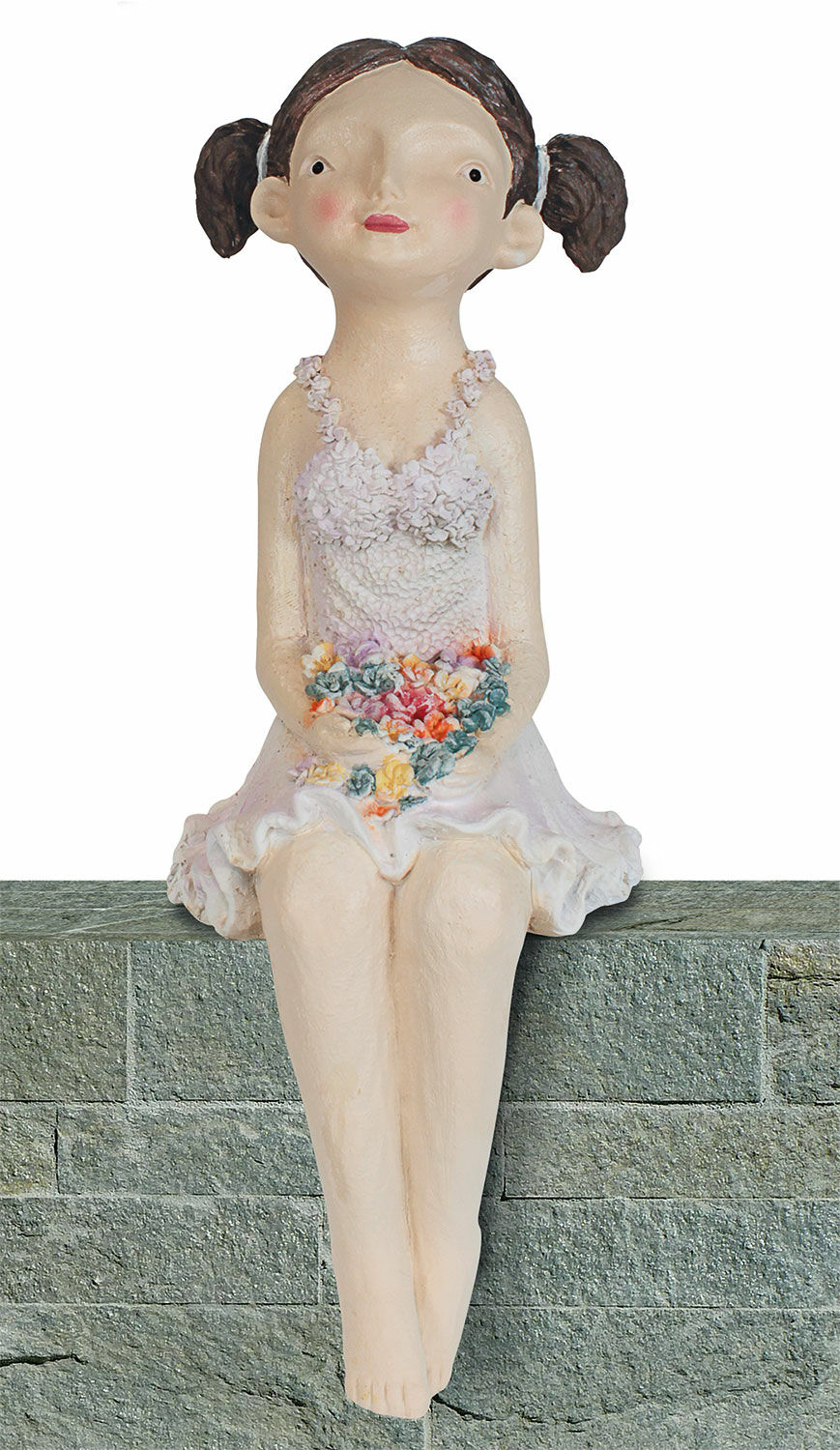 Sculpture de jardin "Shelf Sitter Flower Girl" (Fille à la fleur de l'étagère)