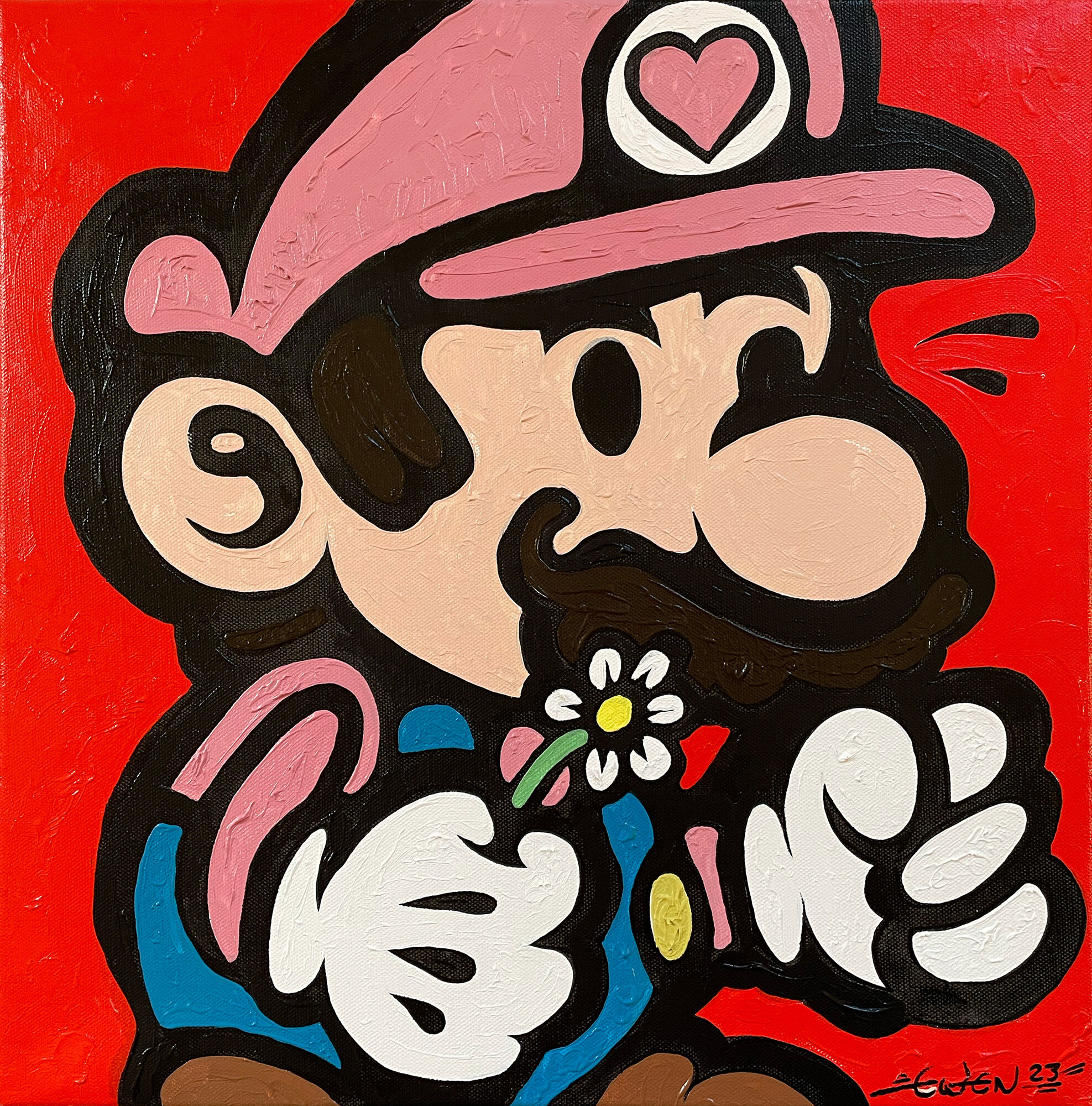 Tableau "Pink Mario" (2023) (Pièce unique) von Ewen Gur