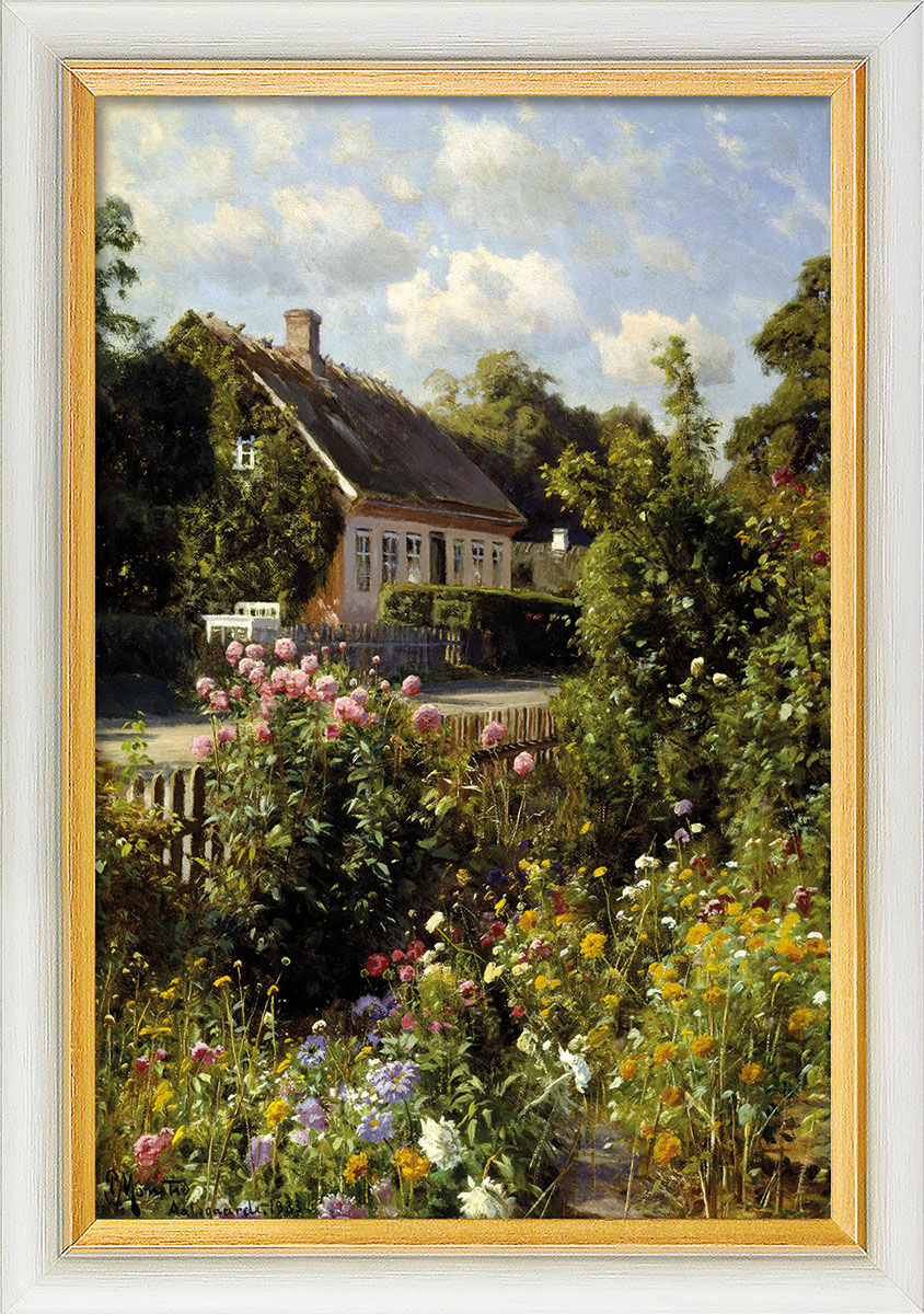 Picture "Flowering Front Garden" (1933), framed by Peder Mork Mönsted