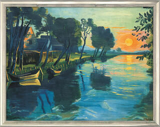 Bild "Die ersten Sonnenstrahlen am Mühlengraben" (um 1934), Version silberfarben gerahmt