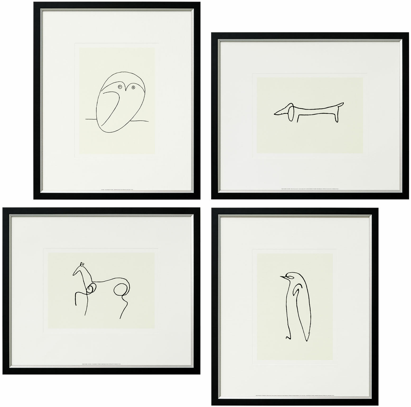 4 Tierbilder im Set, gerahmt von Pablo Picasso