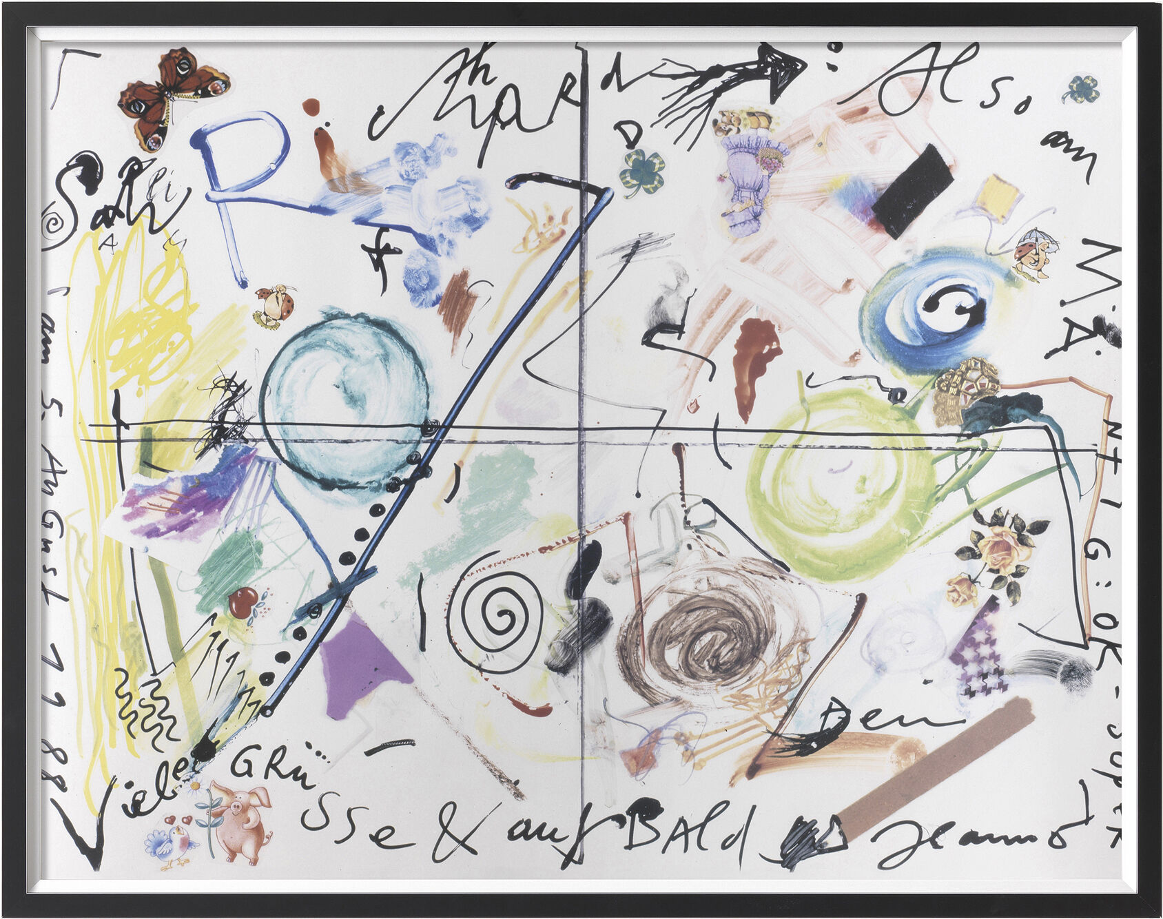 Picture "Salü Richard" (1988), framed by Jean Tinguely
