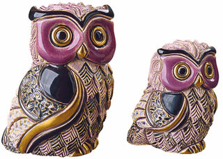 Set of 2 ceramic figurines "Owl Mother with Young"