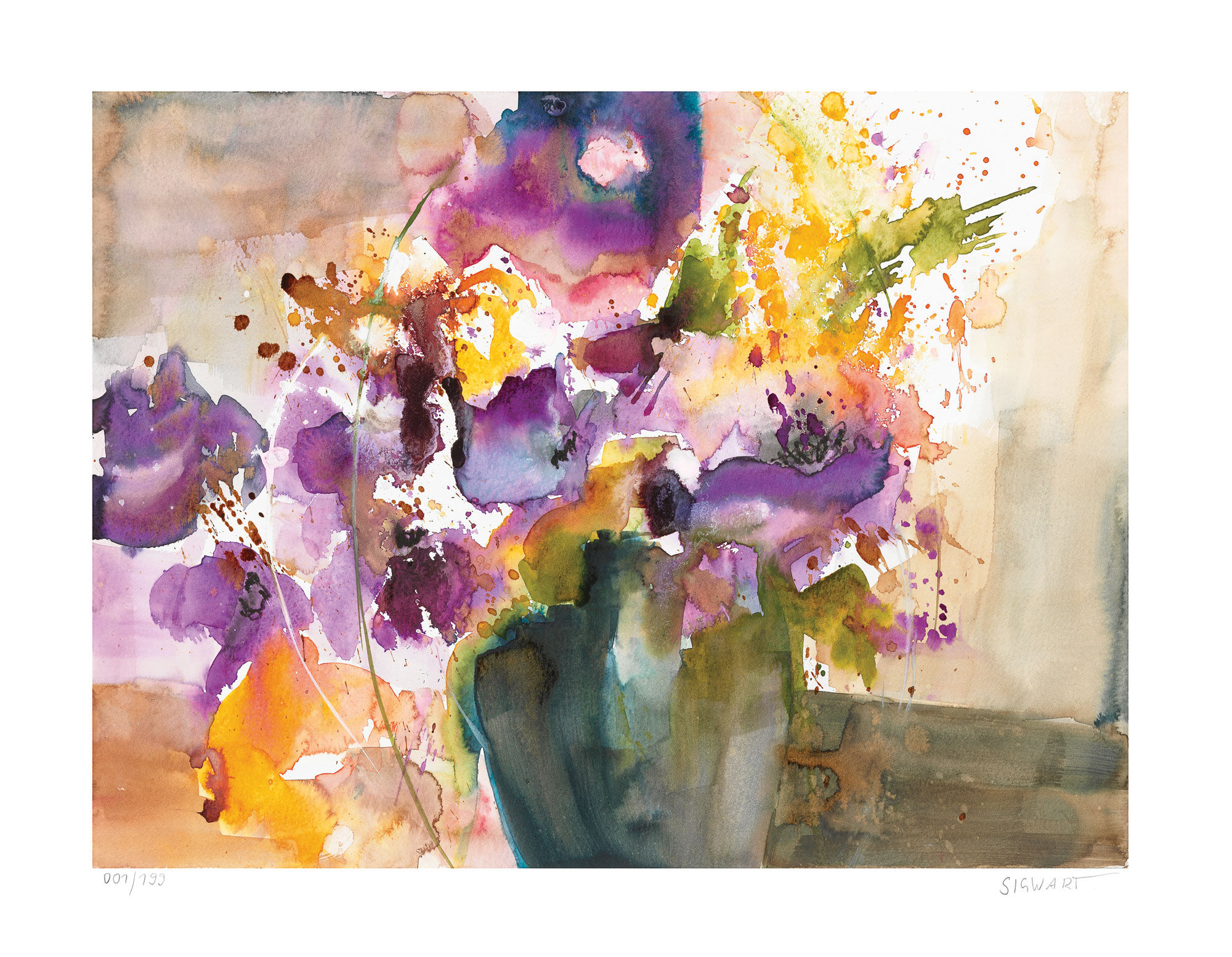 Billede "Anemone i mørk vase", uindrammet af Kerstin Sigwart