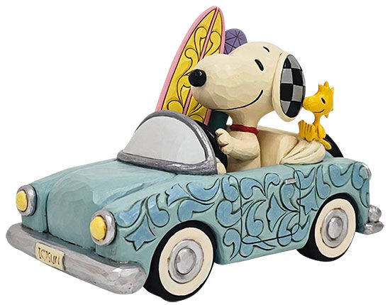 Dekorativ figur "Snoopy and Woodstock Go Surfing" , støbt af Jim Shore