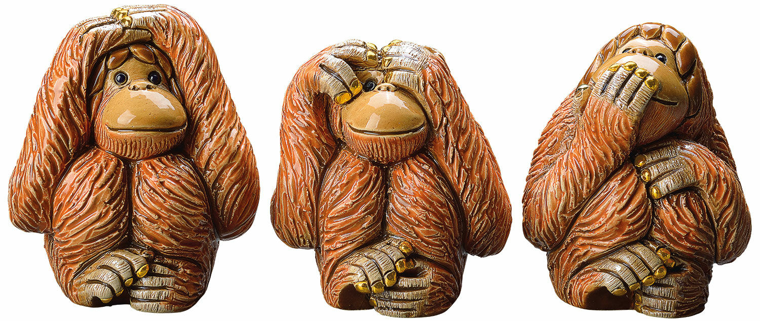3 Keramikfiguren "Affengruppe Nicht sehen - Nicht hören - Nicht sprechen" im Set
