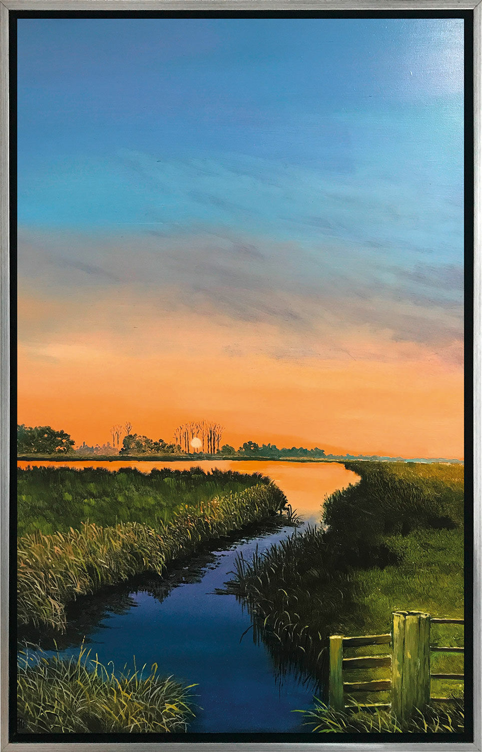 Bild "Sonnenuntergang in Friesland" (2022) (Original / Unikat), gerahmt von Arnold Voet