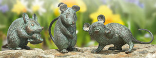 Set of 3 garden sculptures "Mice", bronze