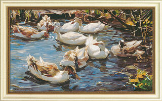 Picture "Nine Ducks in Early Spring", framed