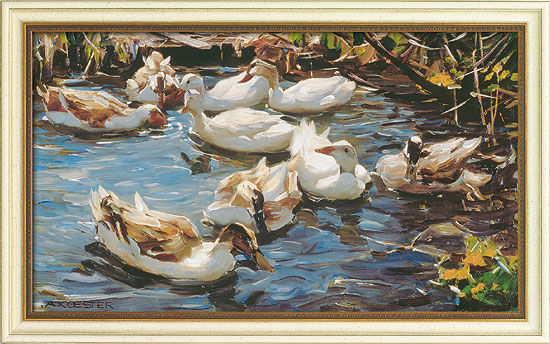 Picture "Nine Ducks in Early Spring", framed by Alexander Koester