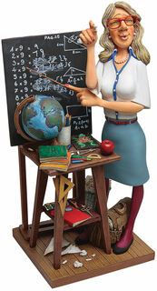 Karikatur "Die Lehrerin", Kunstguss handbemalt