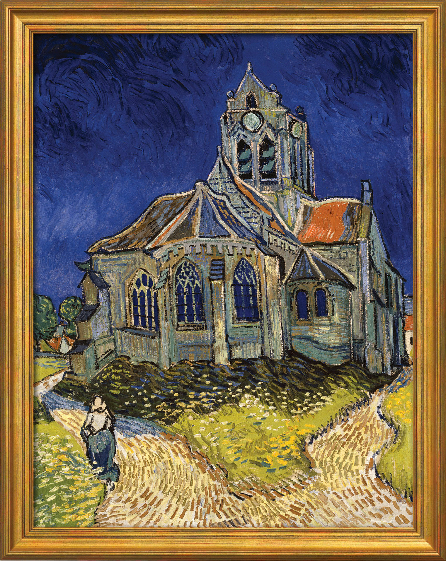 Billede "Kirke ved Auvers-sur-Oise" (1890), indrammet von Vincent van Gogh