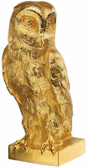 Sculpture "Owl", gold-plated version by Ottmar Hörl