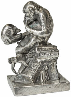 Sculpture "Monkey with Skull" (1892-93), cast metal version, silver-plated