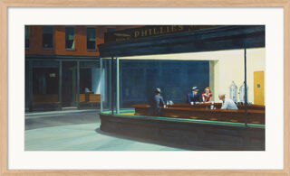 Billedet "Nighthawks" (1942), naturlig indrammet version af Edward Hopper