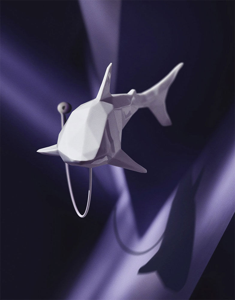 Figurine en porcelaine / objet mural "Requin", version blanche de Andreas Franke