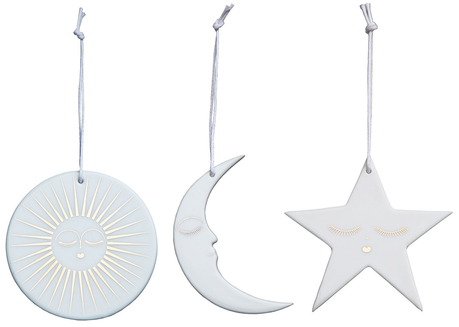 Adornos de Navidad "Sol, Luna y Estrella", lote de 3 de Trevoly