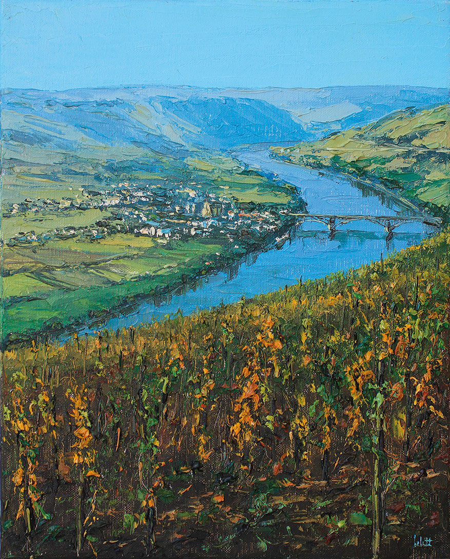 Picture "Vineyards on the Moselle" (2022) (Original / Unique piece), on stretcher frame by Peter Witt