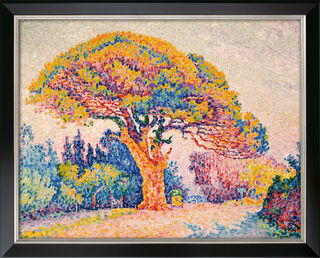 Obraz "Sosna z Bertaud (w Saint-Tropez)" (1909), wersja oprawiona w czarno-srebrne ramy autorstwa Paul Signac