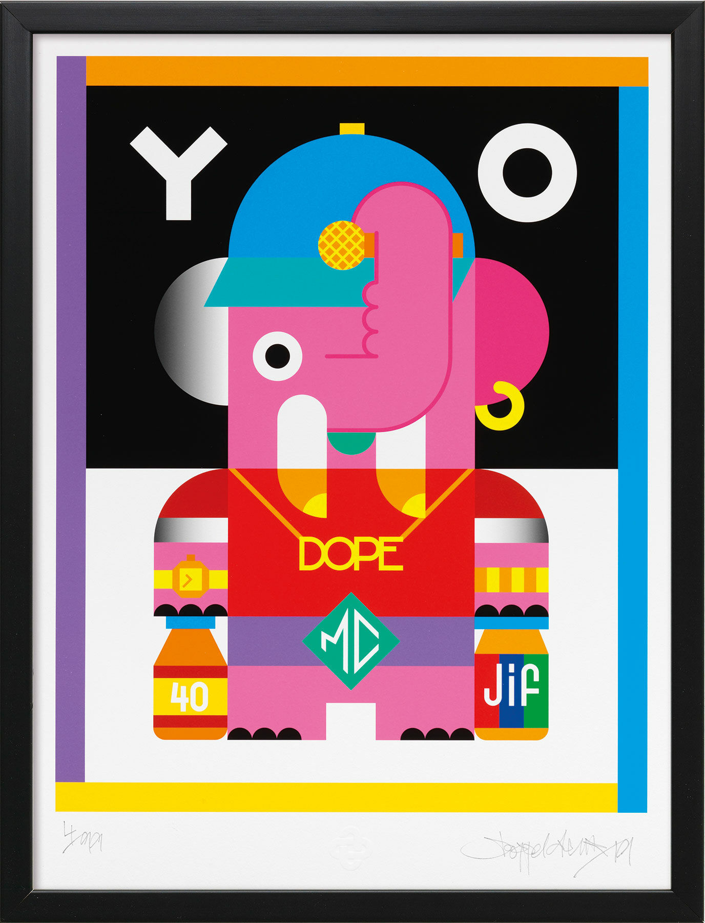 Tableau "YO", version encadrée en noir von Doppeldenk