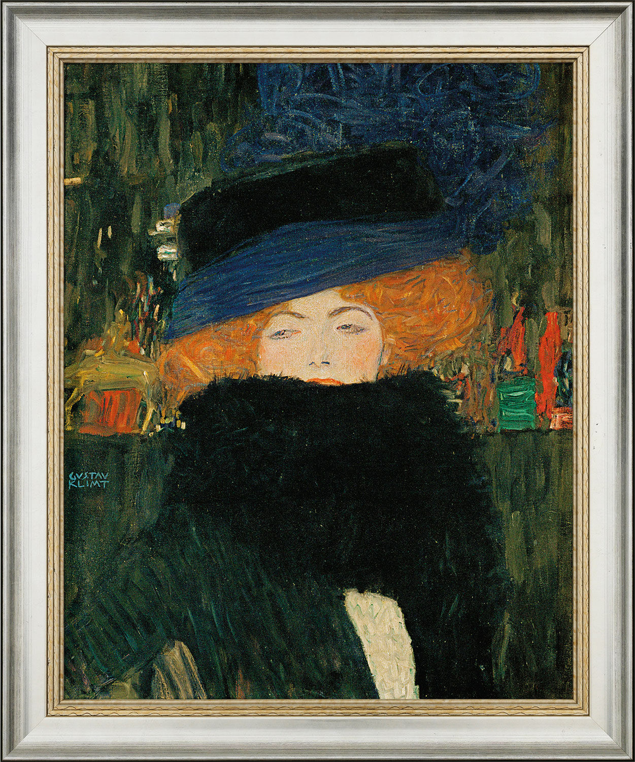 Picture "Lady with Hat and Feather Boa" (1909), framed by Gustav Klimt