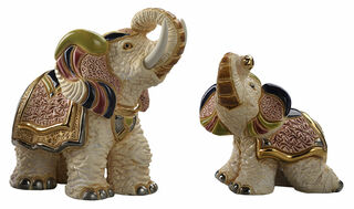 Set of 2 Ceramic Figures "White Indian Elephant"