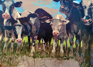 Billede "Herd of Cows" (2019) (Original / Unika), på båreramme von Sigurd Wendland