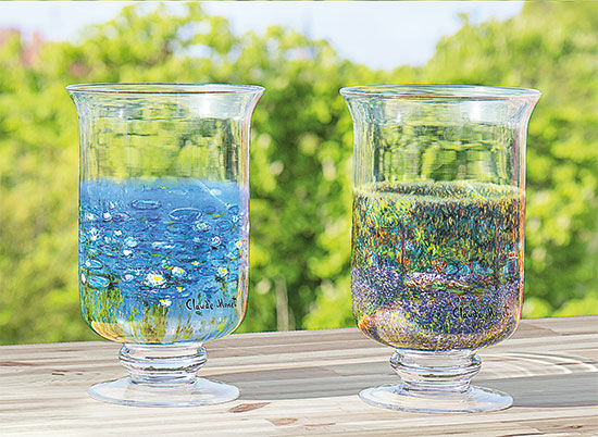 2 Windlichter / Vasen mit Künstlermotiven im Set von Claude Monet