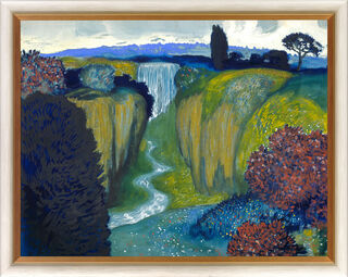 Picture "Landscape with Waterfall" (c. 1896), framed by Franz von Stuck