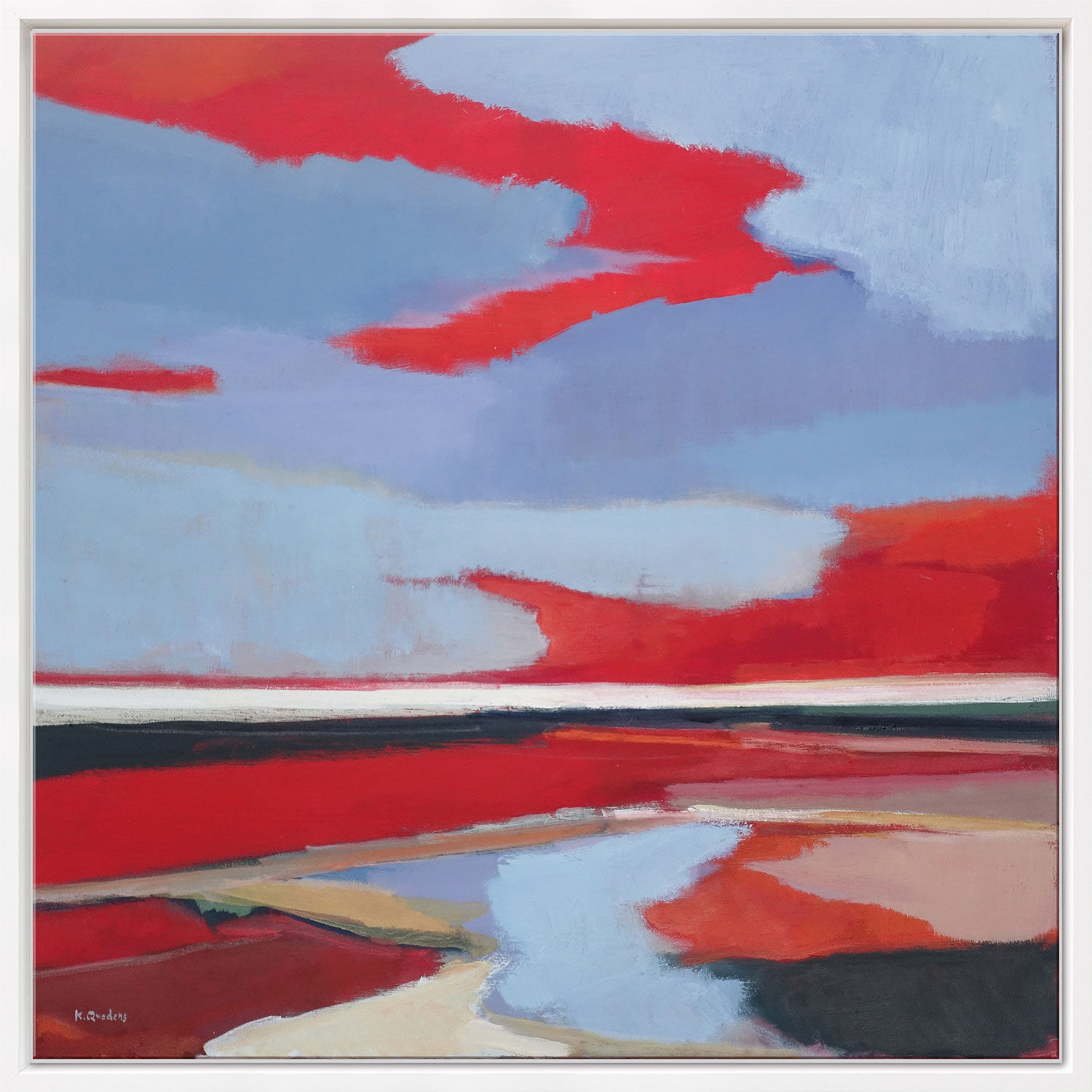 Obraz "Hemel an waas (Sky over the Mudflats)" (2026) (Oryginalny/Unikat), oprawiony w ramę autorstwa Kai Quedens