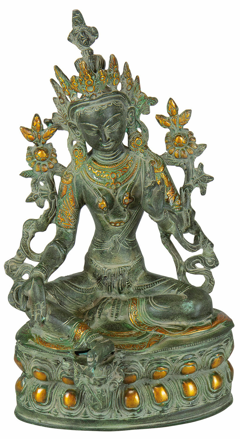 Beeld "Tutelary Goddess Green Tara", antiek afgewerkt messing