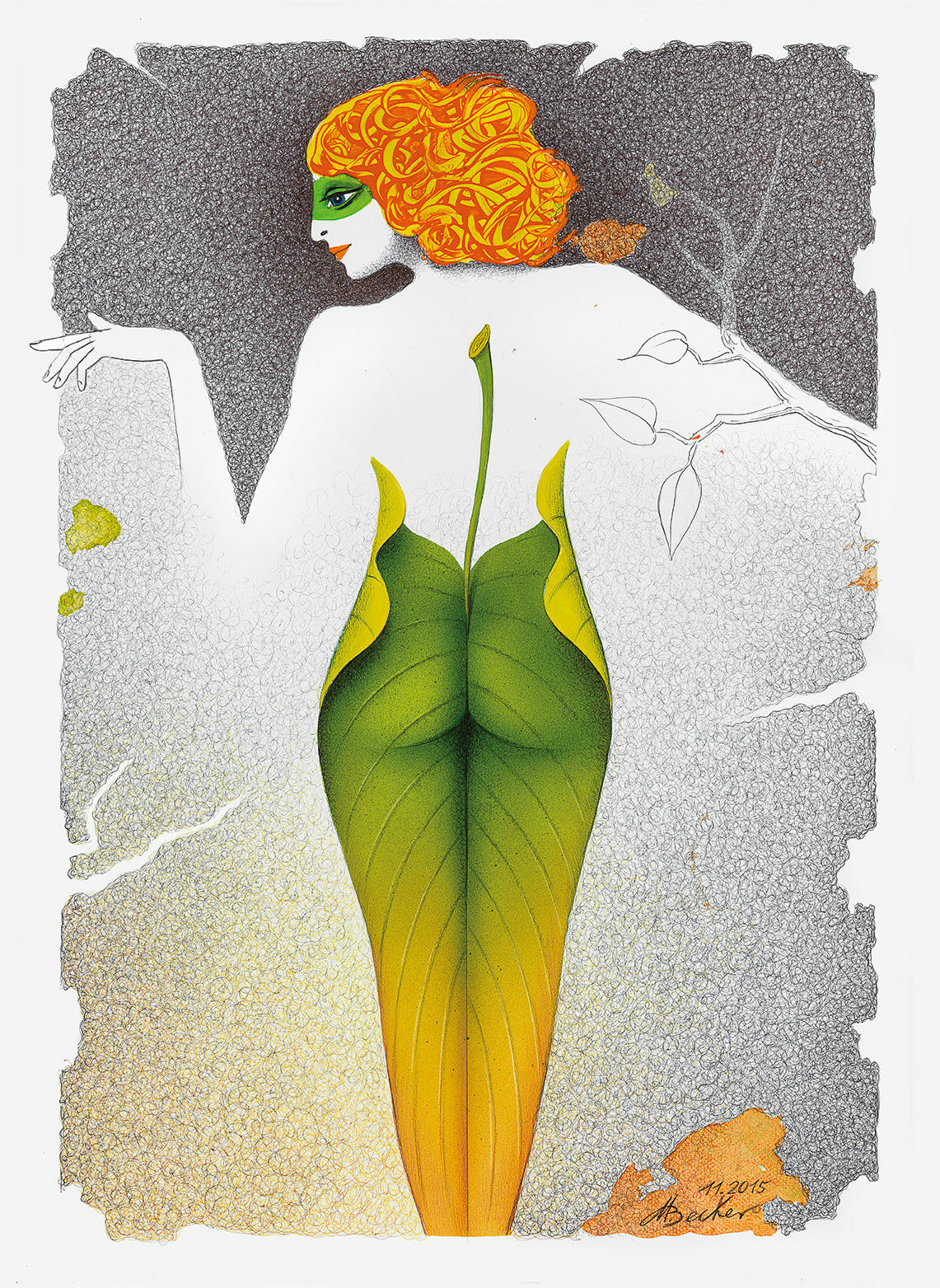 Beeld "Leaf Figure" (2015), niet ingelijst von Michael Becker