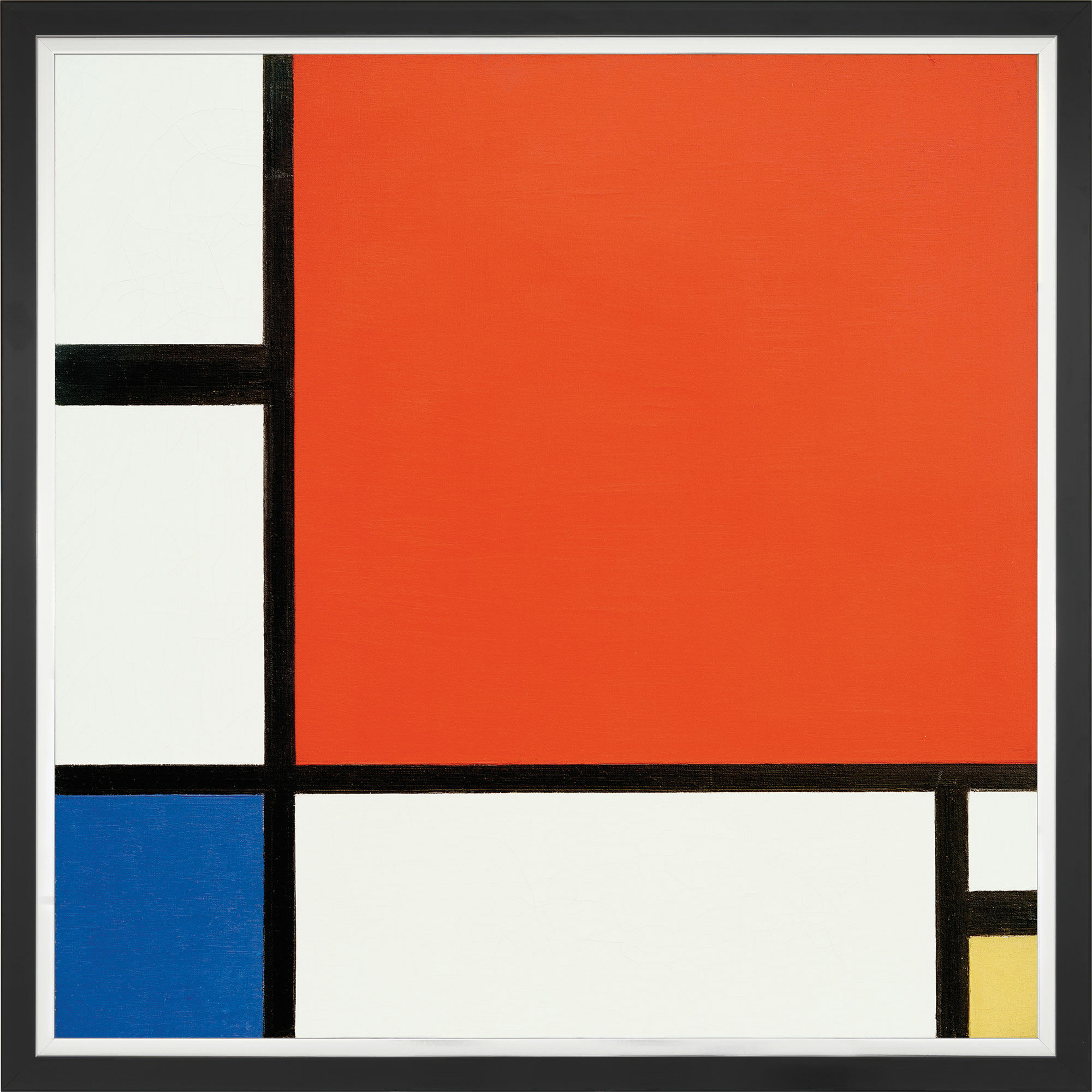 Billede "Komposition i rød, blå og gul" (1930), indrammet von Piet Mondrian