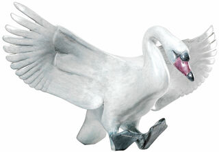 Sculpture "Landing Swan" (version without pedestal), bronze white/light grey