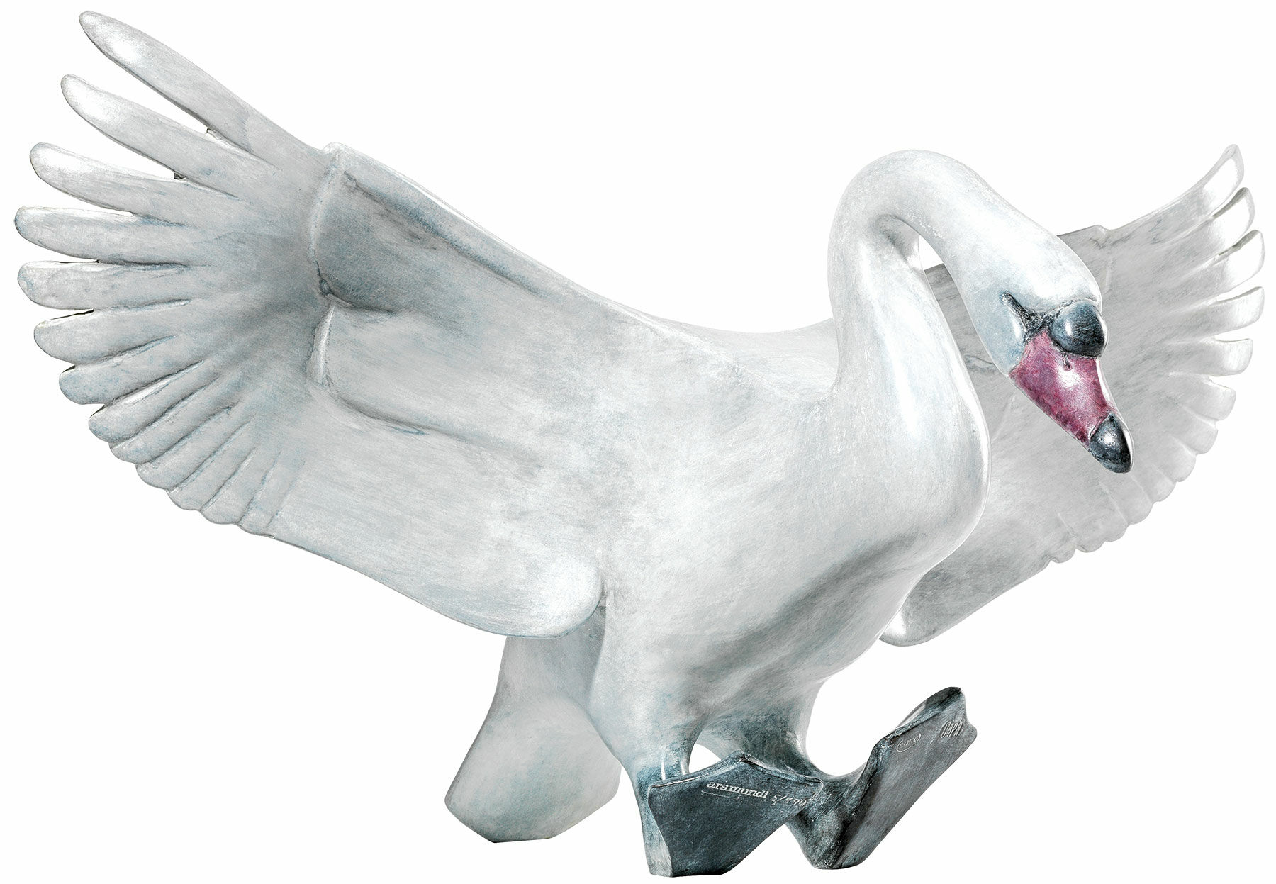 Sculpture "Landing Swan" (version without pedestal), bronze white/light grey by Evert den Hartog