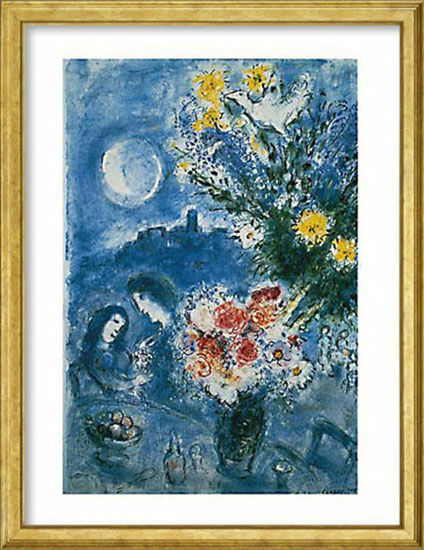Tableau "Mémoire du soir" (1959), version encadrée dorée von Marc Chagall