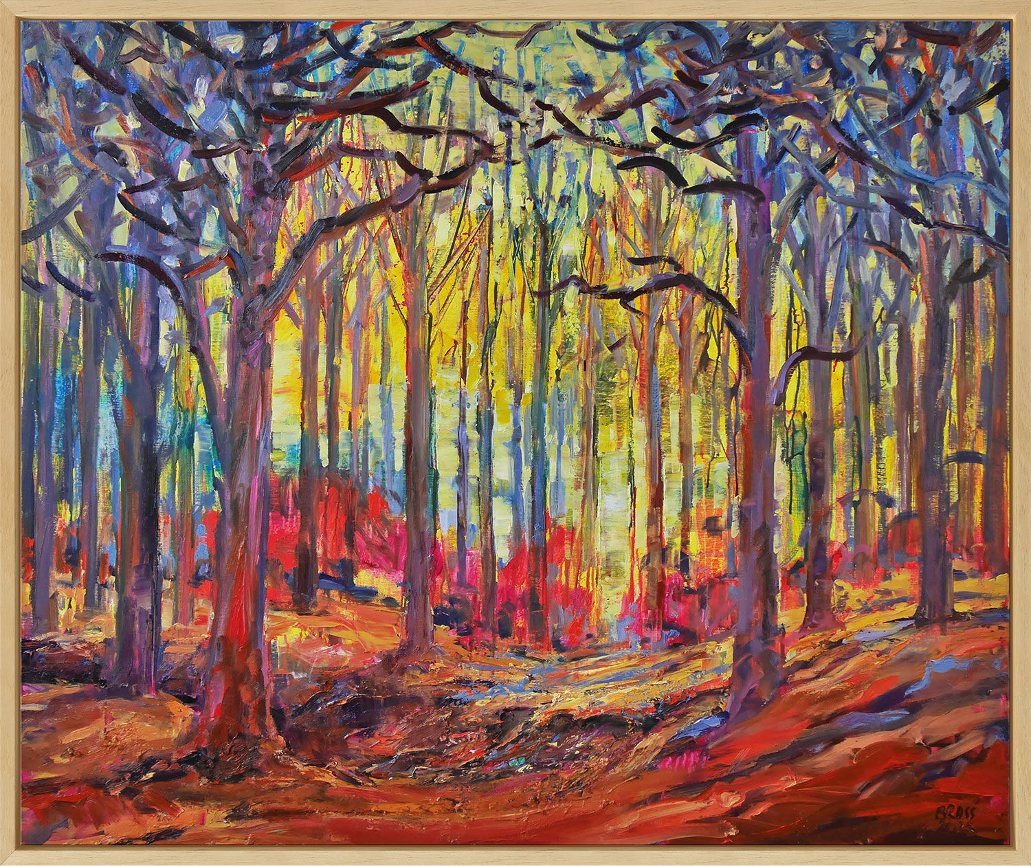 Obraz "High Forest" (2023) (Oryginalny / Unikatowy egzemplarz), oprawiony w ramę autorstwa Sibylle Bross