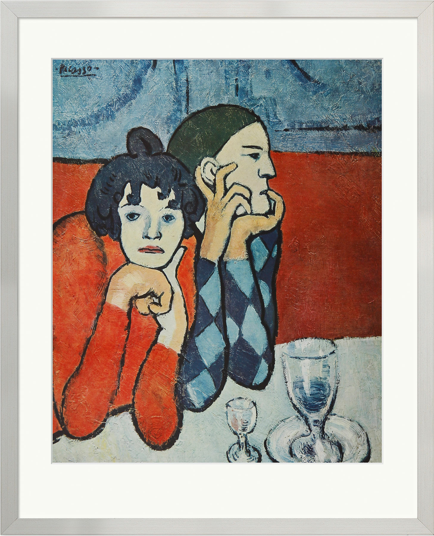 Tableau "Arlequin et sa compagne", encadré von Pablo Picasso