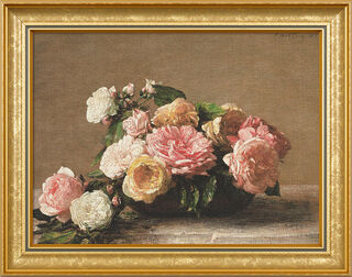 Bild "Roses dans une coupe - Rosen in der Schale" (1882), gerahmt